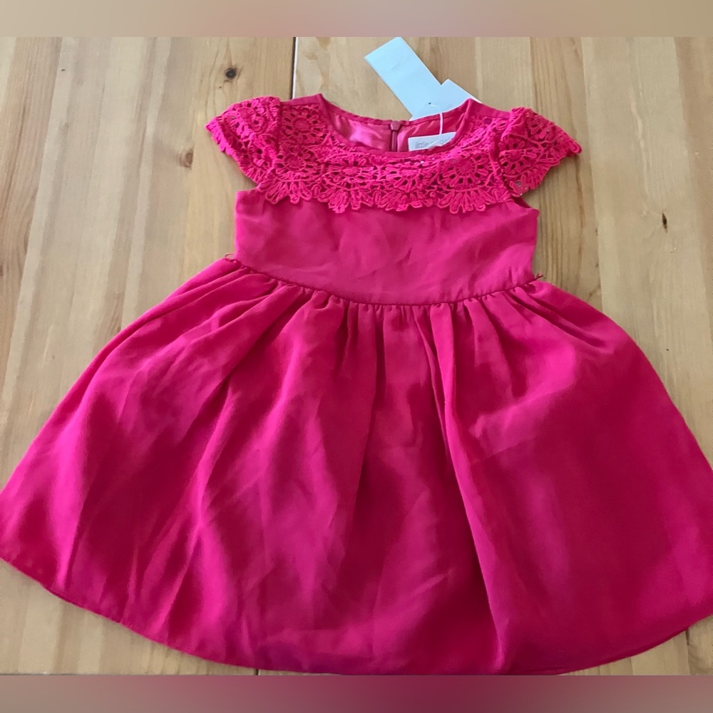 NWT Little Angels by US Angels Charming Fuchsia Lace Kids Dress size 2T